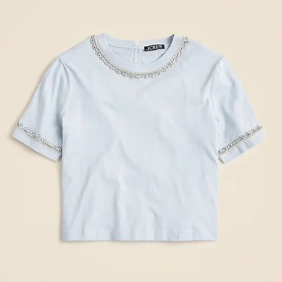 NWT J. Crew Heavy Jersey TShirt with Rhinestones Embellished XS Blue - Picture 1 of 6